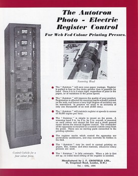 1949 advertisement for the Crosfield Autotron, the first automated electronic register control system