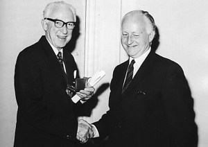 John Crosfield receiving the gold medal of the Institute of Printing in 1973 
