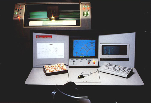 An early model Scitex Response workstation and console