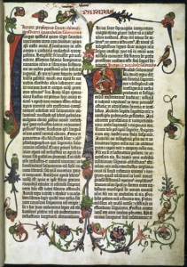 Ornamented title page of the Gutenberg Bible printed in 1451 