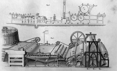 Mid-19th century drawing of a Fourdrinier papermaking machine 
